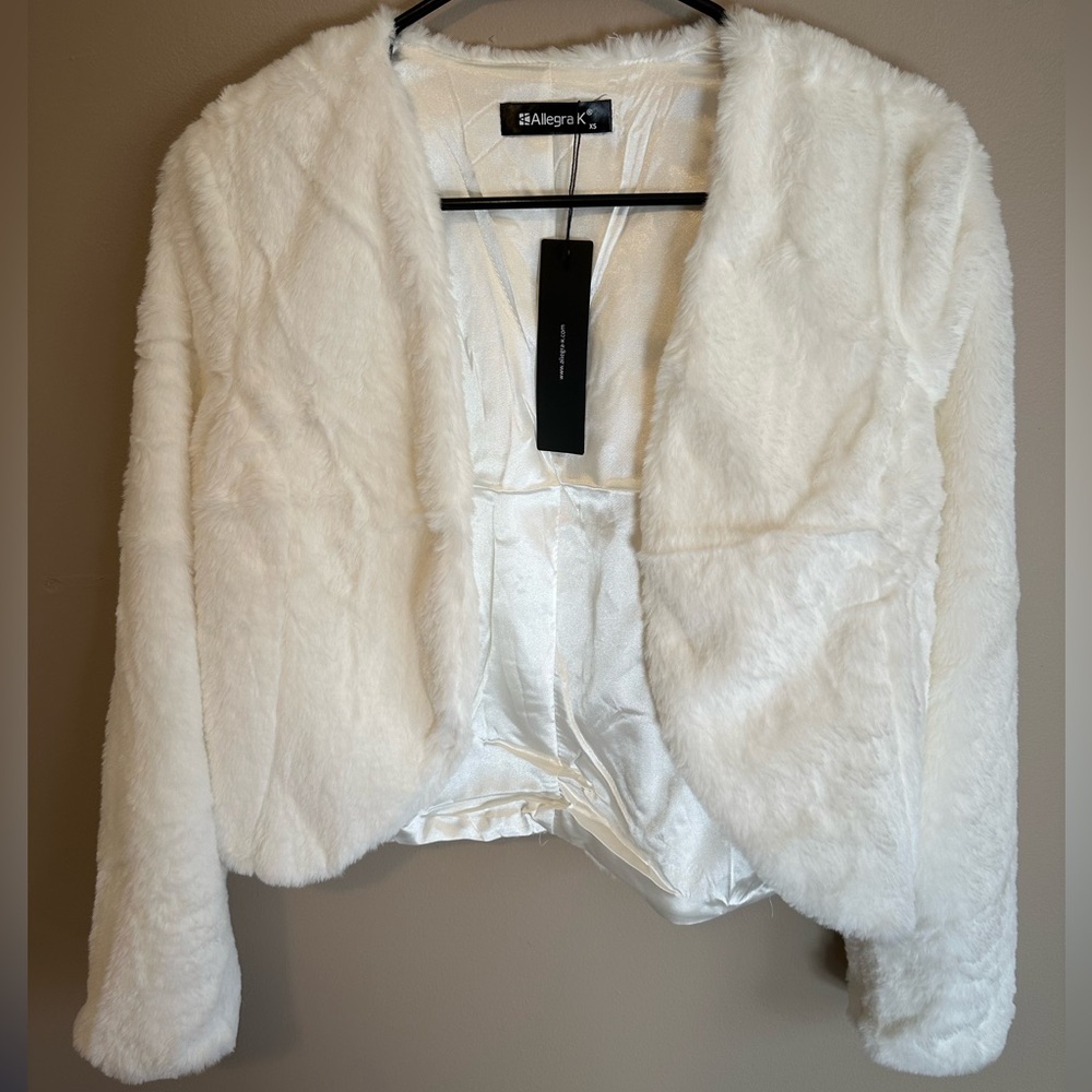 Allegra K Women's White Faux Fur Jacket